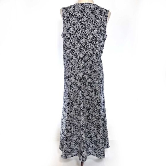 Liz Claiborne Navy Leaf Print Midi Dress Medium Stretch V-Neck - Picture 2 of 8